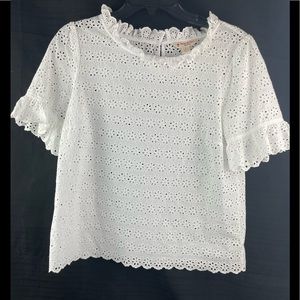 Brooks Brothers White Eyelet Top Ruffle Sleeves Sz US 6